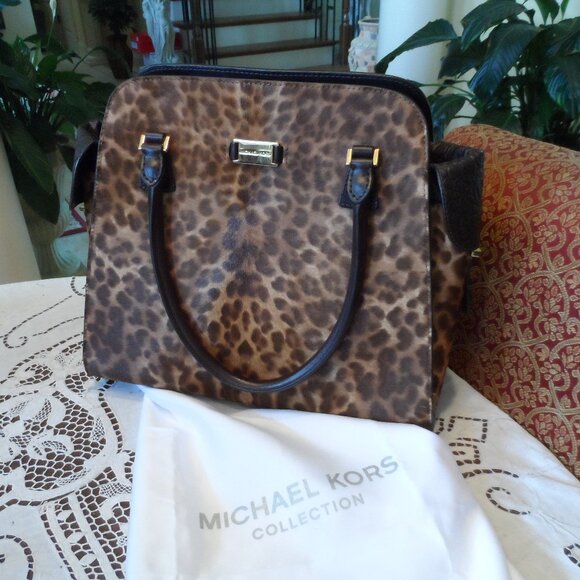 Michael Kors Collection Handbags - New Michaek Kors Collection Brown Leopard Calf Hair/Croc Print Leather Bag